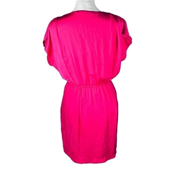 ZARA Basic mini dress v-neck gathered lined beaded drawstring fuchsia size XS - Picture 4 of 10